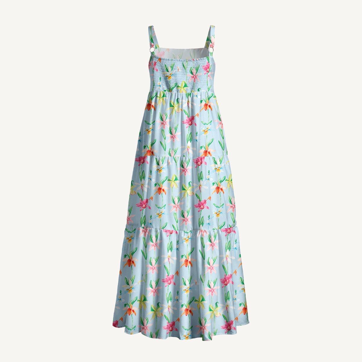 Colourful Orchid Print Wide Straps Maxi Dress With Pockets