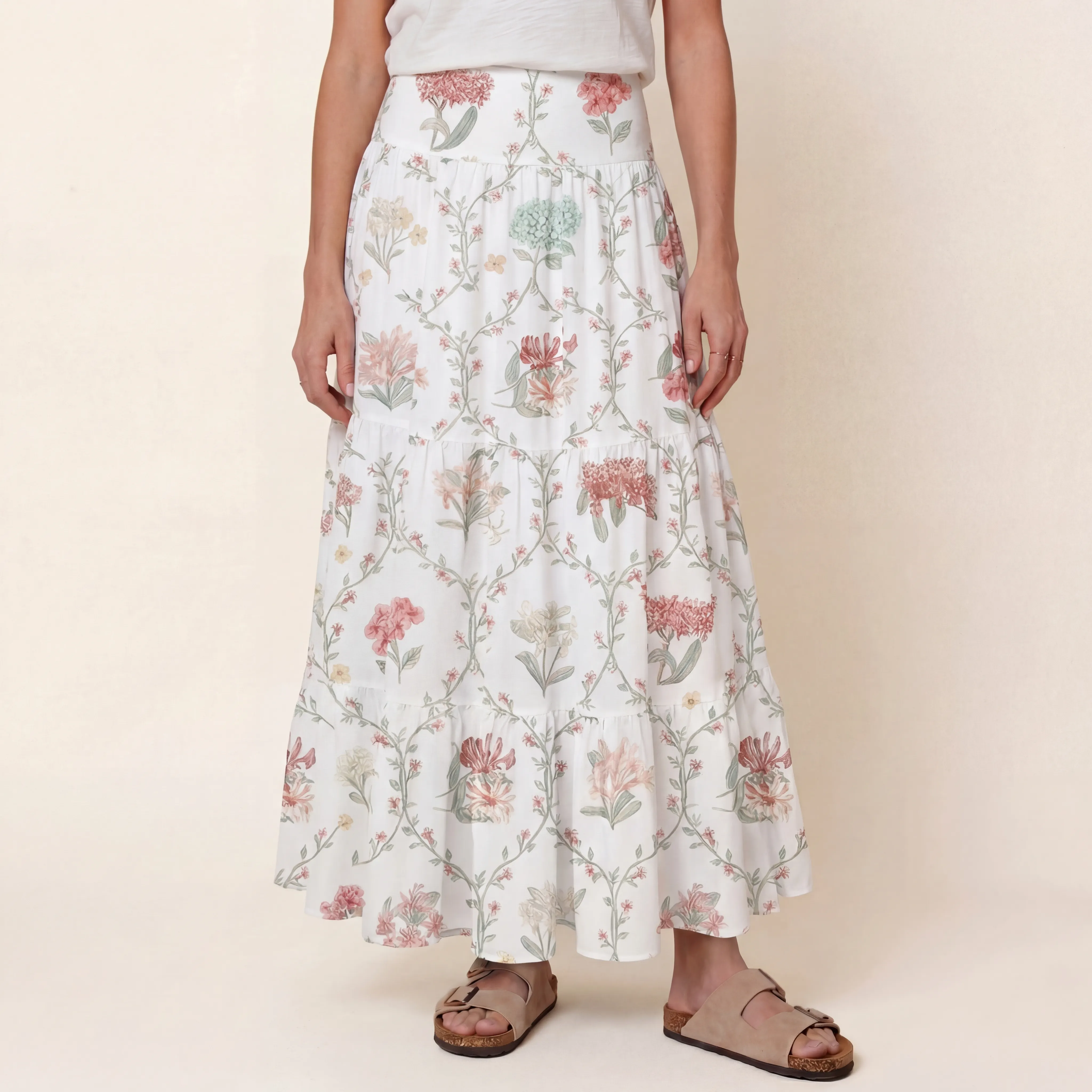 Coral Vine Print Convertible Maxi Skirt & Strapless Dress