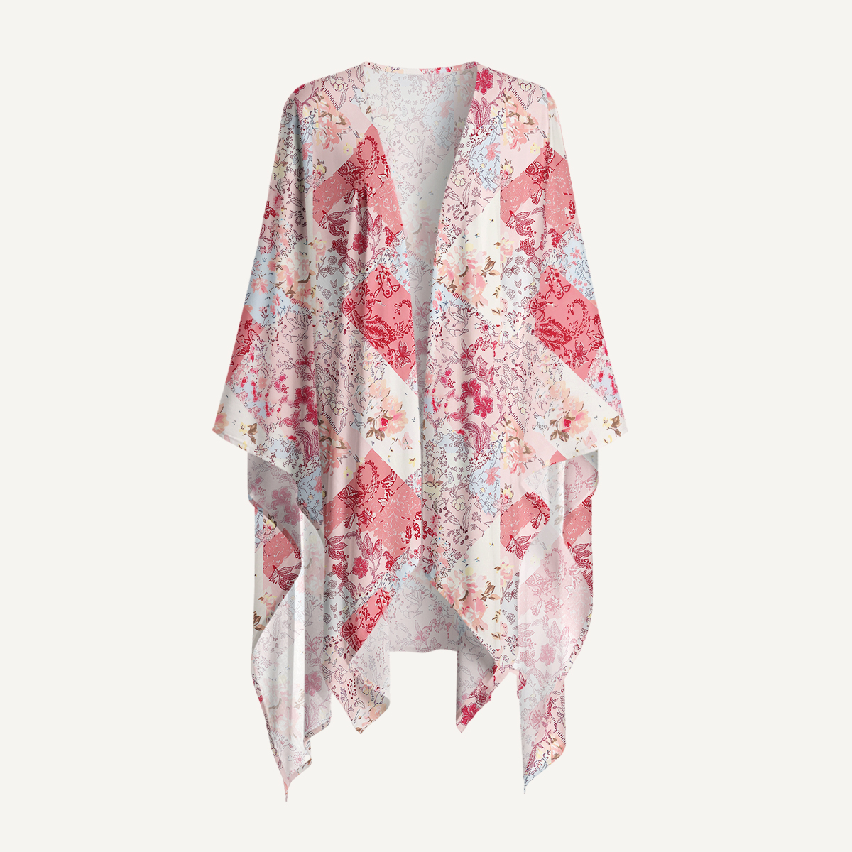 Shabby Chic Floral Patchwork Print Kimono Shawl Wrap